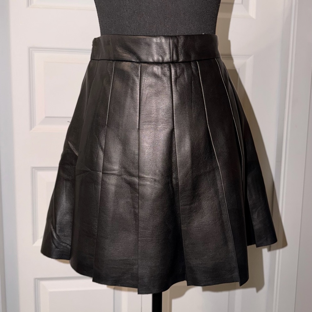 Black Faux Leather Pleated Skater Skirt